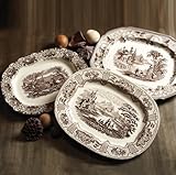 Ashley Manor Porcelain Platter in Brown- Set of 3 by Two's Company Ashley Manor Porcelain Platter in Brown- Set of 3 by Two's Company