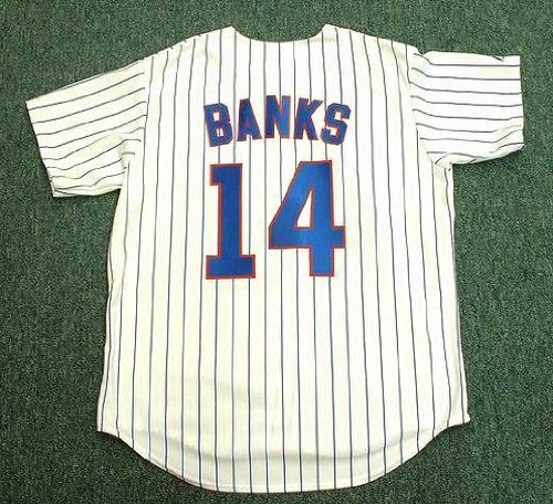 ERNIE BANKS Chicago Cubs Majestic Home Baseball Jersey, MEDIUM