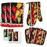 J & M Home Fashions 8-Piece Printed Kitchen Towel Set, Caliente