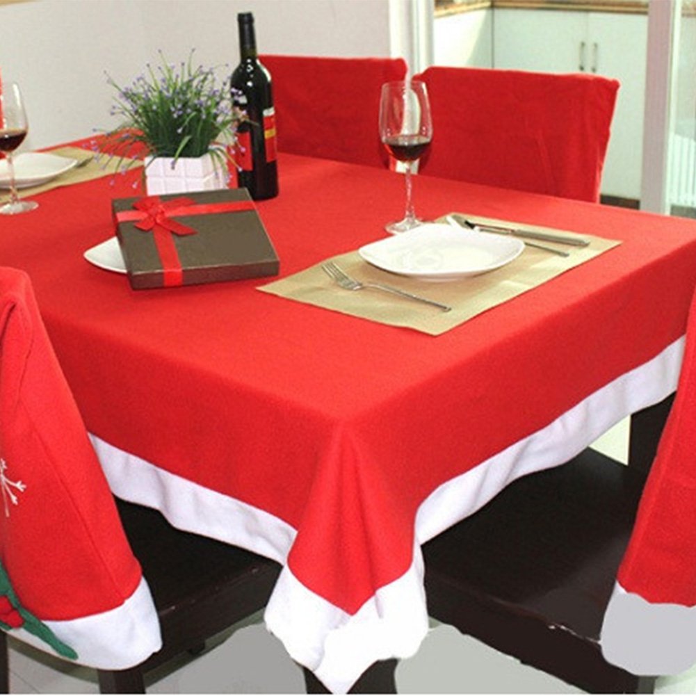 Christmas Table Cloth with 6 Piece Santa Chair Covers Red Hat, Dinner