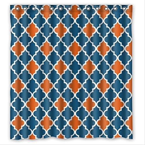 Best Seller Moroccan Orange And Navy Cornflower Blue Moroccan tile Quatrefoil Custom Shower Curtain 66 x 72