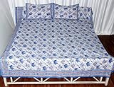 Home Decor Block Print & Brocade Work Cotton Bed Sheet Bedspread with Pillo ....