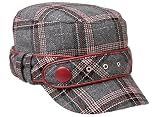 Betmar Military Twist Cap, One Size, Grey Plaid w/Red