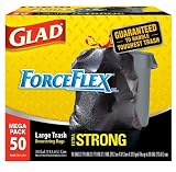 Glad Force Flex Extra Strong Outdoor Drawstring Trash Bags, Large, 50 Count