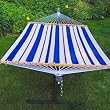 11' Blue and White Stripe Fabric Hammock with Beige Stand