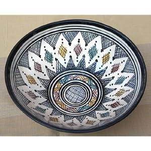 Moroccan Handmade White and Blue Crosshatch Large Ceramic Bowl,by Treasures of Morocco,Free...