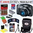 Canon PowerShot SX150 IS 14.1 MP Digital Camera (Black) + 4 AA Batteries & AC/DC Rapid Charger + 16GB Deluxe Accessory Kit