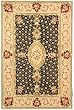 Persian Court Handmade Wool and Silk Rug Black Beige 6' x 9' Area Rug