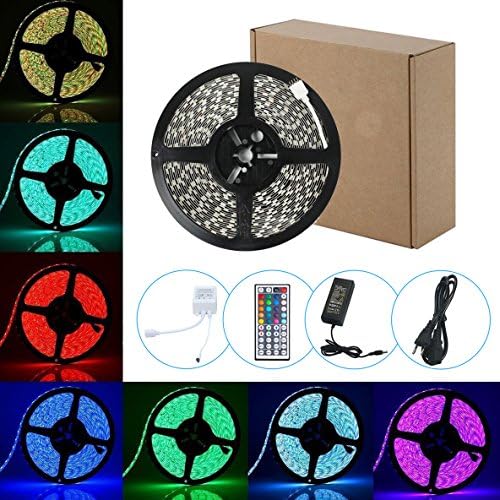 Yeahplus 32.8ft/10M RGB Led Strip Light Kit ,SMD5050 Flexible RGB Color Changing Rope Light &amp; 44Key Remote Controller &amp; 24V Power Supply (600eds Non-Waterproof)