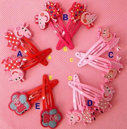 Peppa Pig Hair Clips Bows Hairpin Girls Children Headwear (5 Matching Pairs)