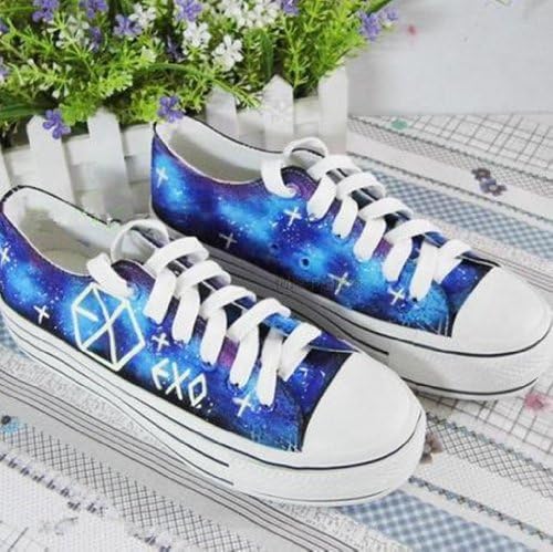 EXO Kpop SBS fluorescent Shoes canvas board shoes custom made accessories merchandise Sehun Luhan Tao Do Baek Hyun WOLF88 Grow xoxo (Style A, Girl size  US 7.5)