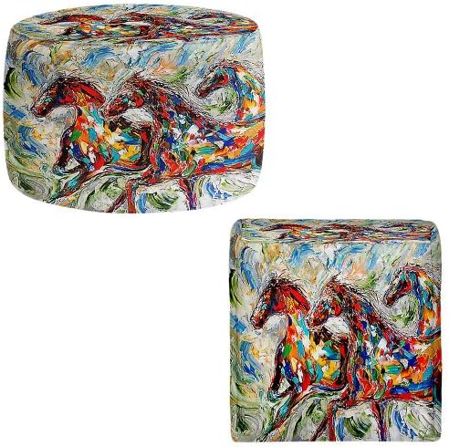 Ottoman Foot Stool Pouf Round or Square from DiaNoche Designs by Karen Tarlton Home Decor and Unique Bedroom Ideas - Abstract Wild Horses