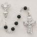 CHILDRENS BOYS BLACK GLASS IRISH CELTIC COMMUNION ROSARY WITH STERLING CHALICE & CRUCIFIX, BOXED