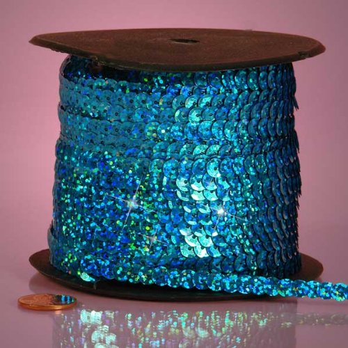 PEPPERLONELY Brand 80 Yard/Roll Holographic Faceted Sequin Trim, Turquoise