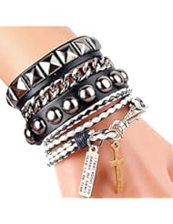Jewelry: Y-blue Cool Fashion Street Rock Punk Leather Multilayer Bracelet 8 Color - HAI TIAN