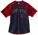 MLB Boys' Boston Red Sox Junior League Short Sleeve Raglan Overdyed Tee (Athletic Navy Heather/Athletic Red Pepper Heather, Small)