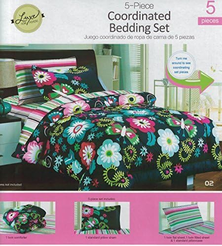 Children's 5pcs Twin Bedding Comforter Set w/Quilt Pillow Sham Bed Sheet Set with Flower Pattern Design