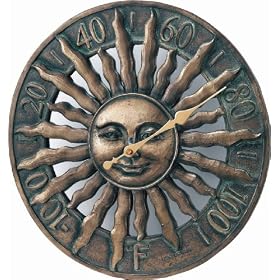 Hen-Feathers 13124DWCA 14-3 4-Inch Diameter by 1-1 2-Inch Deep Bronze Sunburst Thermometer by 