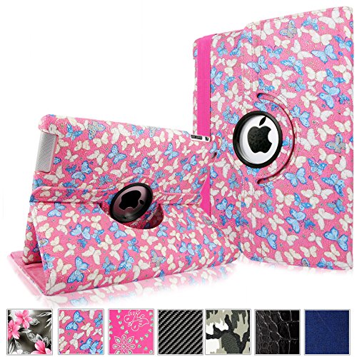 Cellularvilla Apple iPad Air Case 360 Degree Rotating Pink gold Butterfly Pu Leather Flip Folio Stand Smart Case Cover with Auto Sleep / Wake Feature for iPad Air / iPad 5 (5th Generation)