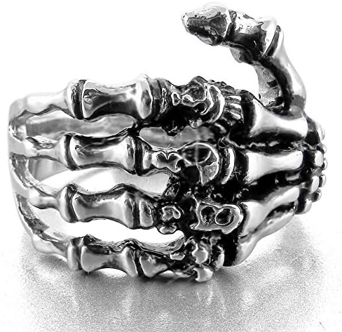Salon Jewelry Mens Biker Tribe Gothic Stainless Steel Skull Skeleton Bone Hand Ring, Silver (10)