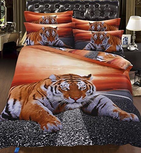 Queen Duvet Comforter Cover 6-PCS. Sets in Cotton 3D Orange Bengal Tiger