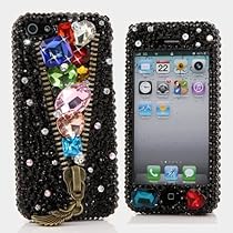 Hot Sale BlingAngels® 3D Luxury Bling iphone 5 5s Case Cover Faceplate Swarovski Crystals Diamond Sparkle bedazzled jeweled Design Front & Back Snap-on Hard Case + FREE Premium Quality Stylus and Water-Resistant Bag (100% Handcrafted by BlingAngels) (Zipper Rainbow Color Stones Design)