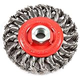 Forney 72759 Wire Wheel Brush, Twist Knot with 5/8-Inch-11 Threaded Arbor, 4-Inch-by-.020-Inch
