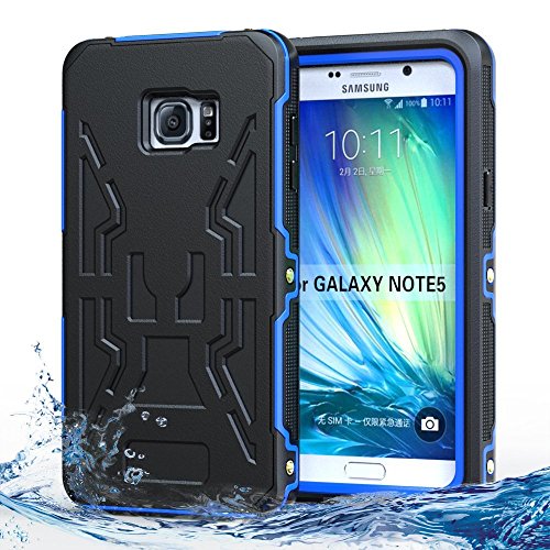 Note 5 Waterproof Case,3C-Aone Armor Defender IP-68 waterproof Shockproof Dirt Proof Snow Proof Heavy Duty Full Body Skin Case Protective Cover for Samsung Galaxy Note 5 (Dark Blue)