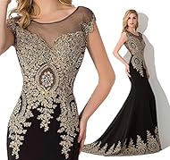 Mermaid Polyester Cap Sleeves Crystal Lace Sheer Crystals Beaded Evening Dress/Prom Dress/Party Dress  with a Brush/Sweep Train 