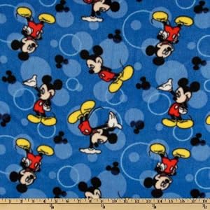 60-Wide-Disney-Mickey-n-Circles-Fleece-Blue-Fabric-By-The-Yard