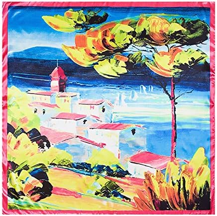 Fashion Imitated Silk Oil Painting Tree and Building Printed Scarves Shawl (Pink)