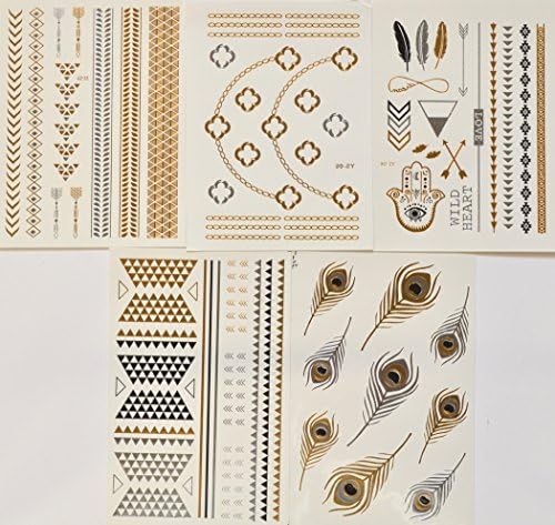 Flash Tattoos Metallic Gold, Silver, Black Temporary Tats Sticker Bling (5-Sheets) YS-4.6.22 113 120