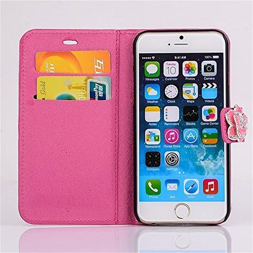 Iphone 6 Phone Case Borch Luxury Pu Leather Fashion Wallet Type Camellia Magnet Design Flip Stand Case Cover for Iphone 6 4.7 Inch Borch Screen Protector (Rose Red)