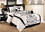 Chezmoi Collection 7 Pieces White with Black Floral Flocking Comforter (86"x88" in Inch) Set Bed-in-a-bag for Full or Double Size Bedding