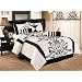 Chezmoi Collection 7 Pieces White with Black Floral Flocking Comforter (86"x88" in Inch) Set Bed-in-a-bag for Full or Double Size Bedding