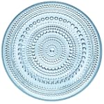 iittala Kastehelmi Dew Drop 6-3/4-Inch Diameter Round Glass Plates, Light Blue, Set of 2