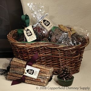 Copperfield 47145 Sampler Gift Basket. Woven Willow Basket With 6 Pine Cone Starters, 2...