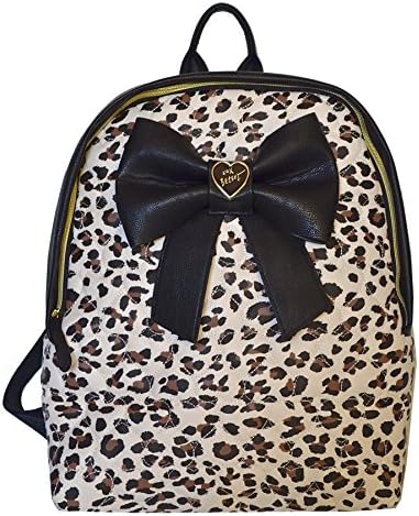 Betsey Johnson Leopard Bow Nanza Backpack Black Creme Multi