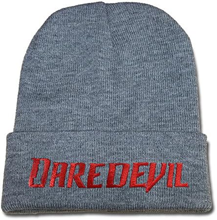 JIUWEI Daredevil Logo Beanie Fashion Unisex Embroidery Beanies Skullies Knitted Hats Skull Caps - Grey