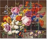 IMAGE OF Joseph Nigg Flowers Tile Mural Commercial Decor | 21.25x25.5 using (30) 4.25x4.25 tiles