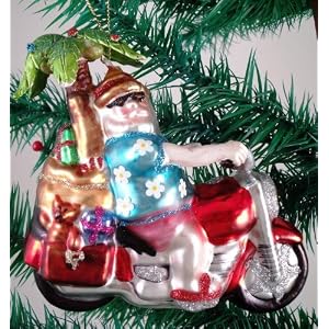 Motorcycle Riding Santa Tropical Christmas Tree Ornament