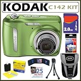 Kodak EasyShare C142 10MP Digital Camera with 3x Optical Zoom and 2.5 Inch LCD in Green + 2GB Accessory Kit
