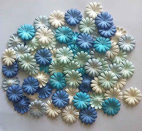 100 Blue Color Tone Mulberry Daisy Flowers Scrapbooking Embellishment