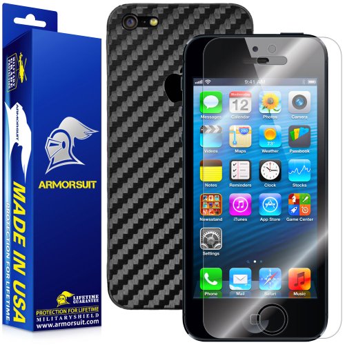 ArmorSuit MilitaryShield Apple iPhone 5 Screen Protector Shield and Black Carbon Fiber Film Protector with Lifetime Replacements