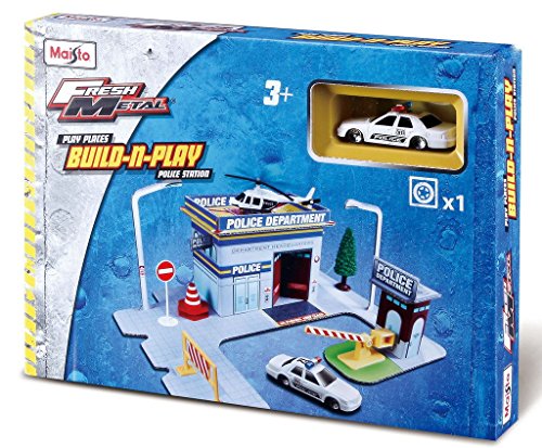 Maisto Fresh Metal Kids Police Department Build n Play Set Construction Building Toy with Police Car