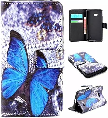 lumia 640 Case,Gift_Source [Kickstand Feature] Luxury Wallet PU Leather Folio Wallet Flip Case Cover for Microsoft Nokia Lumia 640 Case (Blue Butterfly)