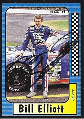 AUTOGRAPHED Bill Elliott 1991 Maxx Racing (#9 Coors Light / Melling Team) Vintage Rare Signed Collectible NASCAR Trading Card with COA