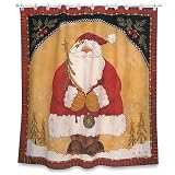Traditional Santa Christmas Fabric Shower Curtain By Blonder Sale Pricing