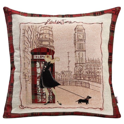 Polyester Cotton Retro Knitting Weaving Jacquard Decorative Pillow Cushion Cover Pillowcase 18Ã—18 Inches,pretty Gril in London Street