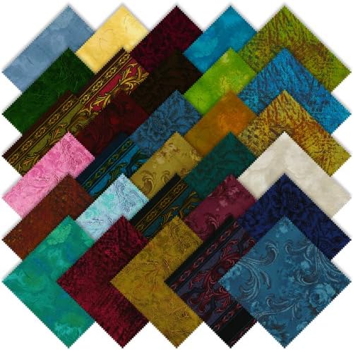 RJR Jinny Beyer Ashford Charm Pack, Set of 30 5x5-inch (12.7x12.7cm) Precut Cotton Fabric Squares